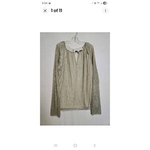 NWT White House Black Market Womans Sheer Blouse Beige/Silver Size L #1407